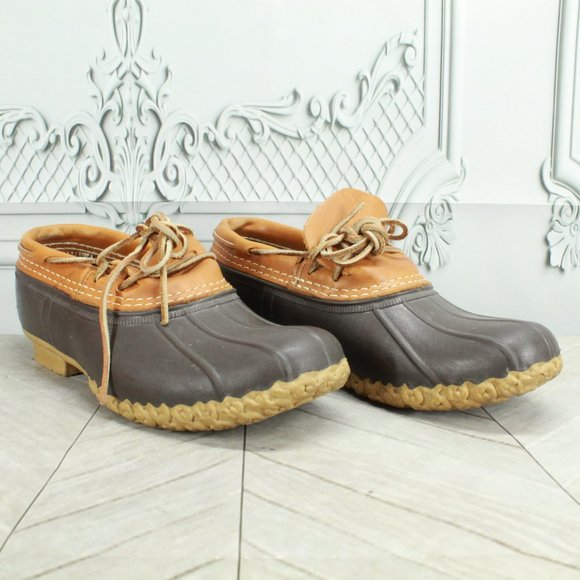 LL Bean Brown Leather Gumshoe Low Moccasin Duck Boots Size 8 Medium - Picture 3 of 10